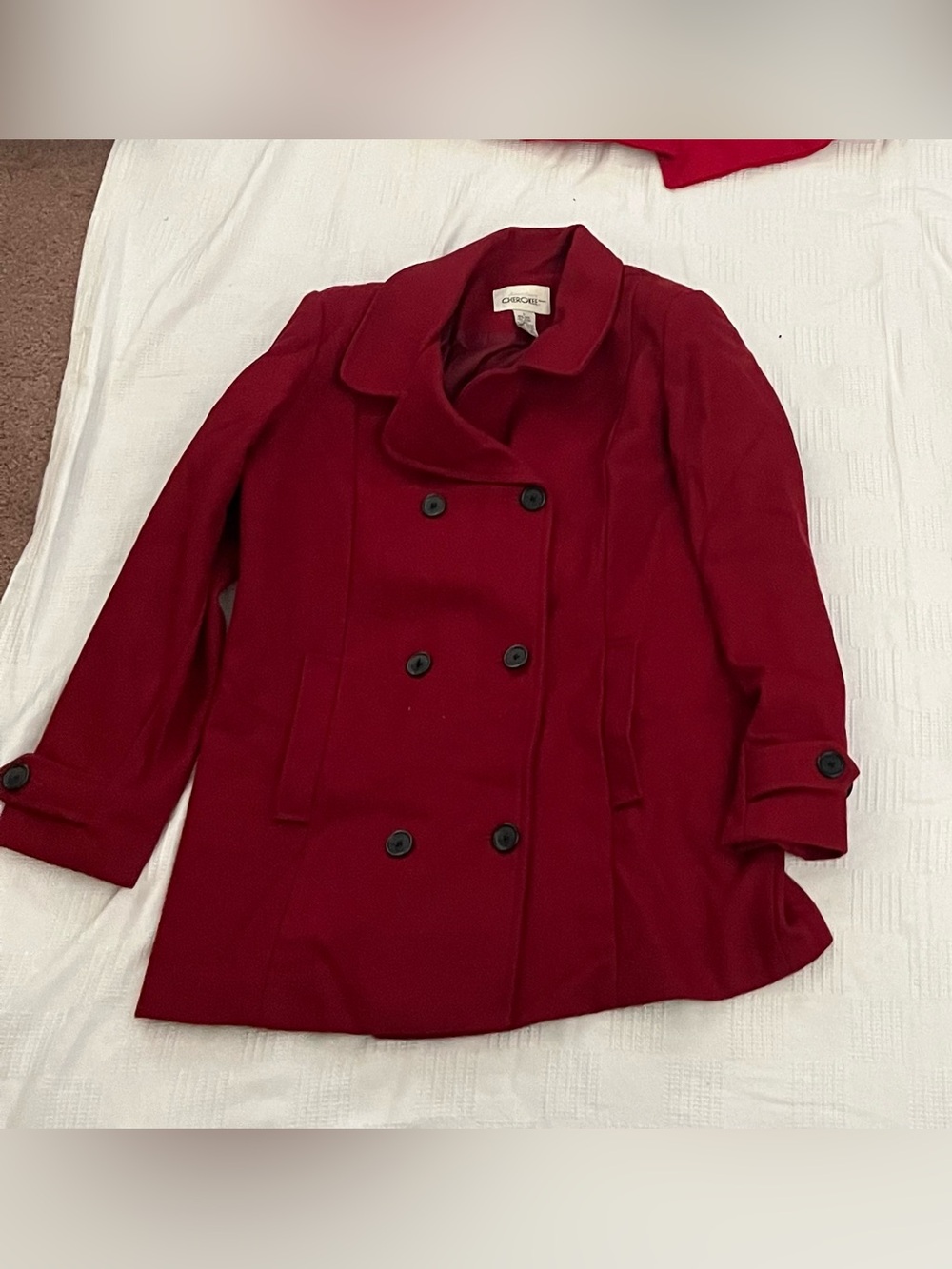 Cherokee Red and Beige Double-Breasted Wool Peacoat